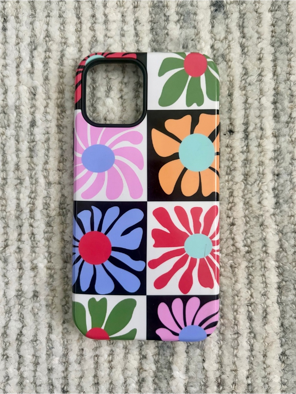 Checkered Floral Print iPhone 12 Case